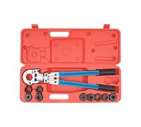 Professional Crimping Pliers, Plumbing Copper Fittings Crimping Tools, 360° Rotatable Ratchet Design Pipe Crimper, Th16-32mm V12-28mm, w/ 9 Jaws Black Handles, Includes 9 Molds Toolbox Allen Key