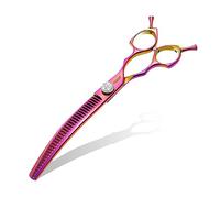 Professional Curved Chunkers Shears Dog Grooming 7.5'' Rainbow Curved Thinning Dog Grooming Scissors for Large Dogs Pet 35 Teeth Japan 440C(Curved Chunkers,Rose Red)