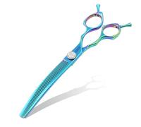 Professional Curved Thinning Shears Dog Grooming Scissors 7.5'' Blue Green Curved Thinner Scissors for Grooming Large Dogs Pet 56 Teeth Japan 440C(Curved Thinner,Turquoise)