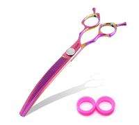 Professional Curved Thinning Shears Dog Grooming Scissors 7.5'' Rainbow Curved Thinner Scissors for Grooming Large Dogs Pet 56 Teeth Japan 440C(Curved Thinner,Rose Red)