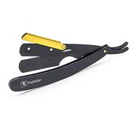 Professional Cut Throat Razor Kit for Men Matte Black 24K Gold Plated Barber Grade Single Edge Blade Straight Razor Premium Shaving Razors
