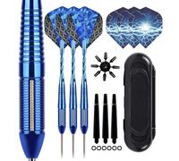 Professional Darts Set 22g,3 Pack Steel Tip Darts Set With Aluminum Shafts(+3 More Spare Shafts) and 2 Style Flights+Rubber O-Rings and Darts Case-Blue