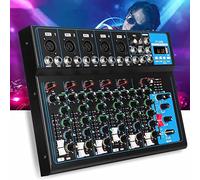 Professional DJ Mixer, Digital Audio Mixer Amplifier 7 Channel Stereo Sound Mixing Console Bluetooth USB for Home Band Recording Performance Stage
