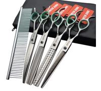 Professional Dog Grooming Shears Set Dogs Straight & thinning & Curved scissors & chunkers Scissorswith comb in 1 Set for Right-handed & Left-handed (7 In. Silvery Left-handed)