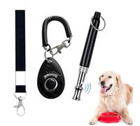 Professional Dog Whistle and Dog Clicker Set, Supersonic Dog Training Whistle for Recall with Black Lanyard Adjustable Frequency Puppy Clickers for Training Stop Barking Pet Obedience(2 Pieces)