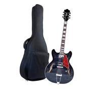 Professional Electric Guitar Jazz Electric Guitar With Semi Hollow Solid Trapezoid Bridge And Gig Bag(Black)
