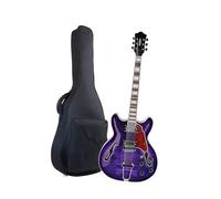 Professional Electric Guitar Jazz Electric Guitar With Semi Hollow Solid Trapezoid Bridge And Gig Bag(Purple)