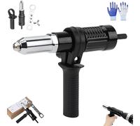 Professional Electric Rivet Gun Adapter Kit, Rivet Gun Adapter with Removable Plastic Handle, 4 Rivet Heads 2.4mm 3.2mm 4.0mm 4.8mm, for Cordless Electric Power Drills (1Set)