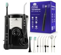 Professional Electric Toothbrush with Water Flosser, Ultrasonic Toothbrush Combo, 600ML Dental Flosser Tank, Brushing & Flossing for Teeth Cleaning and Gum Health, Colour-Coded Heads (Black Kit)