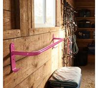 Professional Equestrian Rug Rail, Pink Wall Mounted Horse Rug Holder with Hooks, Powder-Coated Heavy Duty Stable Organizer for Horse Rugs & Tack