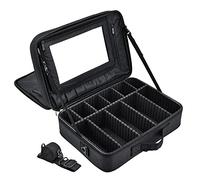Professional Extra Large Makeup Bag with Mirror Cosmetic Case Travel Make Up Bag Vanity Organiser Beauty Train Case with Shoulder Strap and Dividers Compartment, Extra Large: 45x31.5x15cm, Black