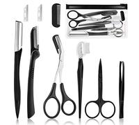 Professional Eyebrow Care Set - 9 Piece Trimming Kit, Stainless Steel Tweezers, Small Scissors, Eyebrow Scraper for Men and Women