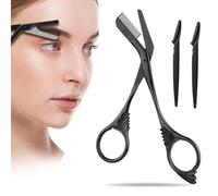 Professional Eyebrow Scissors, Stainless Steel Brow Shaper Grooming Scissors Precision Trimmer with Comb Black Trimming Sterile Scissor for Women Men