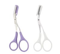 Professional Eyebrow Trimmer Scissors with Mini Comb Stainless Steel Grooming Scissors All-in-One Shaper Epilator Hair Remover Eyebrow Shaving Scissors Cutter Remover Shaper(White+Purple)
