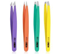 Professional Eyebrow Tweezers Set for Facial Hair Women & Men Stainless Steel, Angled Straight Slant and Pointed Tip Precision Tweezers for Ingrown Hair Splinter Blackhead Tick Remover (4, Multi)