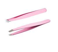Professional Eyebrow Tweezers Set, Stainless Steel Slanted and Pointed Tip Hair Removal Tools for Ingrown Hair, Blackhead Removal, Eyelash Extension, Pink and Black, 2 Piece (Black) (Pink)