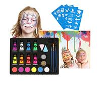 Professional Face Body Paint Kit with UV Glow Neon Paints Glitter Powders Stencils Brushes Sponges Eye Shadow Sticks - Safe Washable Painting Set for Parties Cosplay
