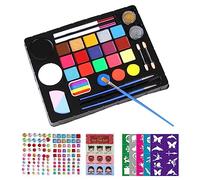 Professional Face & Body Painting Kit 20 Colors Washable Water Based Paints with 3 Brushes 2 Glitters 2 Gen Sticker Sheets Safe & Non-Toxic Face Paint Palette for Halloween Cosplay Costume Party
