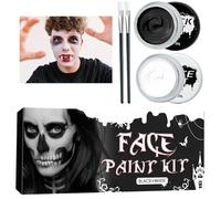 Professional Face Paint Kit:Black and White Body Painting Set with Two Brushes,High Pigment Water-Based Face Paints for Halloween Skeleton Zombie Clown Makeup,Full Coverage Festival Makeup for Adults
