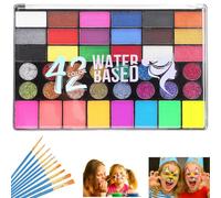 Professional Face Paint Kit With Glitter and UV Effects - 42 Colour Water-Based Non-Washable Palette for Halloween, Cosplay, Parties, Festivals, Includes 10 Pro Brushes for Detailed Designs, Kids