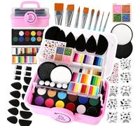 Professional Face Painting kit, Depvision 68 Colors Split Cake Face Paint Kit, Non-Toxic Washable Safe Water Based with Brushes Stencils Sponge Gems Glitter for Halloween Brithday gift