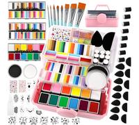 Professional Face Painting kit for Kids Adult, 110 Colors Split Cake Face Paint 96 pcs Set Non-Toxic Washable & Safe water Based with Brushes Sponges Glitter Stencils for Halloween Makeup kit
