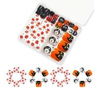 Professional Fake Nails False Nails 48PCS Pumpkin Cats Pattern With Floral Accents Tips For Busy Women Striped Cats Nail Art Designs