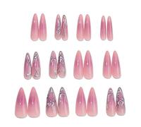 Professional False Nails Stilettos Length Embossed Detail Practical ABS Construction for Bridal Event Nightlife Realistic Artificial Nails Long Pointed Tips Easy Application ABS for Fashion Daily Wear