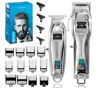 Full Metal Cordless Hair Clippers and Trimmer professional set for Men - Rechargeable Clippers for Hair Cutting, Beard T-Blade Trimmer for men, haircut machine for Self Cutting & Grooming Kit