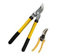 Professional Garden Shears Set 2 Piece | 38cm Lopper & 20cm Pruner with Carbon Steel Blades | Soft Grip Gardening Tools Set for Tree & Shrub Care