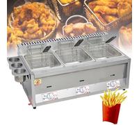 Professional Gas Deep Fryer, 8L/16L/24L Large Stainless Steel Lpg Deep Fryer, Free-Standing Temperature Control, with Frying Baskets and Lid, for Commercial Restaurant Home Kitchen,8L+8L+8L