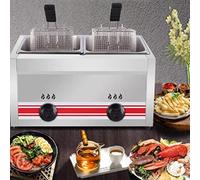 Professional Gas Fryer, Commercial Stainless Steel Deep Fryer with Fryer Baskets and Lids, for Commercial Restaurant Home Kitchen,10L (10l+10l)