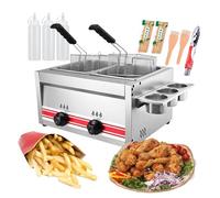 Professional Gas Fryer, Stainless Steel Traditional Deep Fat Fryer, Home And Commercial Use, With Condiment Rack And Sauce Bottles, Removable Oil-Container,20L ()