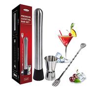 Professional Grade Bar Tool,Mojito Muddler Bar Tool Set,Durable, Stainless Steel, Cocktail Muddler Mixed Spoon, Muddler Pestle Grooved Nylon Head(3PACK)