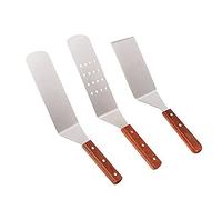 Professional Griddle Accessories Kit: 3-Pc Stainless Steel BBQ Tools with Wooden Handle, Spatula Set for Flat Top Grills, Teppanyaki & Camping Cooking