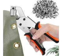 Professional Grommets Kit, Multi-Functional Grommet Handheld Pliers, 3/8 Inch Heavy-Duty Portable Eyelet Setter Tool, for Punching Round Holes in Leather, Belts, Tarps, Fabric (100 Silver)