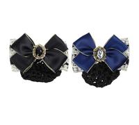 Professional Hair Bun Cover 2pcs Bowknot Net Clip for Staff | Ribbon and Alloy Details, Blue Black Color Options, Easy Styling for Casual Occasions and Restaurant Service