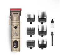 Geepas Professional Hair Clipper |Rechargeable Vintage Beard Trimmer| LED Display, Li-ion 2000mAh Battery | 6 Limit Comb, USB Charging, 200 Mins Working Time, Cord/Corded Operation, Gift for Men