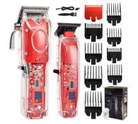 Professional Hair Clippers for Men, Barber Clippers and Trimmer Set with LED Display, 8 Limit Combs, Cordless Fade Haircut Kit, Electric Hair Cut Machines(Red)