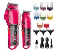 Professional Hair Clippers for Men, Cordless Barber kit for Hair Cutting & Grooming, Pink Hair Clippers and Trimmer Set for Barber Haircut with LED Display, 8 Fade Taper Combs