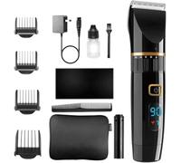 Professional Hair Clippers - Rechargeable Hair Beard Trimmer Cordless Haircut Kit with Titanium & Ceramic Waterproof Blades for Wet/Dry Cut, 5-Speed Adjustable with Barber Cape, and Travel Bag