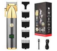Professional Hair Clippers with LED Display and 4 Guide Combs, Electric Cordless Haircut Kit Fade Machine for Family Barber Salon Use,Gold Silver