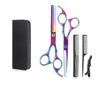 Professional Hair Cutting Scissors Set 6pcs - Barber Shears Kit with Thinning Scissors, Combs, Hair Clip & Storage Case, Stainless Steel Hairdressing Tools for Salon & Home Use (Multicolour)
