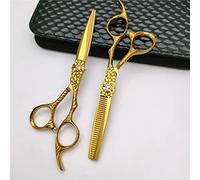 Professional Hair Cutting Shears, 6.0 Inch Japan 440c Professional den 3D Embossed Plane Hair Scissors Salon Cutting+Thinning Barber Styling Shears Set (Size : Set)