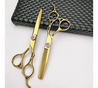 Professional Hair Cutting Shears, 6.0 Inch Japan 440c Professional Red Diamond Screw Hair Scissors Salon Cutting+thinning Barber Styling Shears Set (Size : Set)