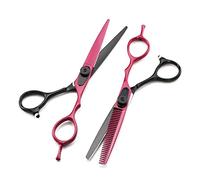 Professional Hair Cutting Shears, 6inch Japan 440c Steel Scissor Red Hair Scissors Cutting Barber Haircut thinning Shears Hairdresser Scissors (Color : Set with Bag) (Set)