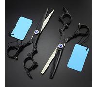 Professional Hair Cutting Shears, 6inch Professional Japan 440c Steel Black Dragon Handle Hair Scissors Cutting Barber Tools Haircut thinning Shears Hairdresser Scissors (Color : Set) (Set)