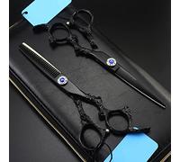 Professional Hair Cutting Shears, 6inch Professional Japan 440c Steel Black Dragon Handle Hair Scissors Cutting Barber Tools Haircut thinning Shears Hairdresser Scissors (Color : Set with Bag) (Set W