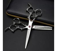Professional Hair Cutting Shears, 6inch Professional Japan 440c Steel Silver Dragon Handle Hair Scissors Cutting Barber Tools Haircut thinning Shears Hairdresser Scissors (Color : Set) (Silver)