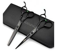 Professional Hair-Dressing Scissors and Hair Thinning Scissor Shears Set - Black - Stainless Steel J44C 5.5"/ 6" 7/7.5 inch (6 inches, 2 Pieces)